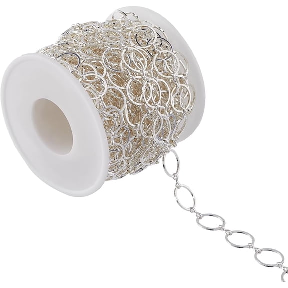 1 Roll 32.8Feet/10m Circle Link Chain Spool Craft Chain Silver Large Round Circle Brass Links 12mm Linking Rings Necklace Shiny Fashion Chains Bulk for Jewelry Making Chains
