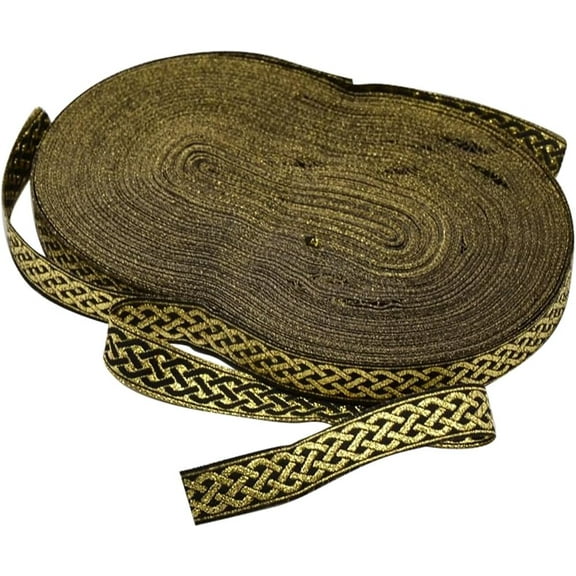 1 Roll 33 Yards Black Gold Embroidered Pattern Ribbon Metallic Jacquard Vintage Woven Trim Fabric Polyester Ethnic Style Ribbons Bundle for Sewing Making Craft Home Decor Gift Wrapping Diy Supplies