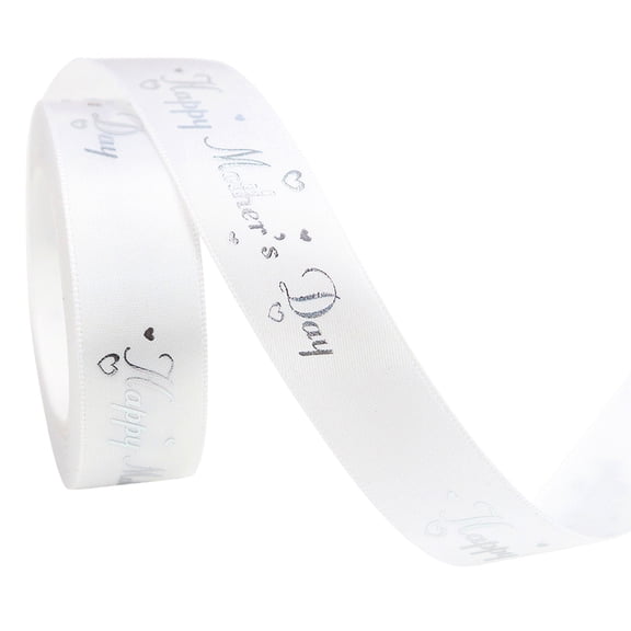 1 Roll 4.5 Yards Mother's Day Ribbon,Multi-purpose Ribbon for Gift Wrapping,Happy Mother's Day Floral Decorative for Bow Sewing Wreath DIY Crafts Gift Wrapping Home Decor(White)