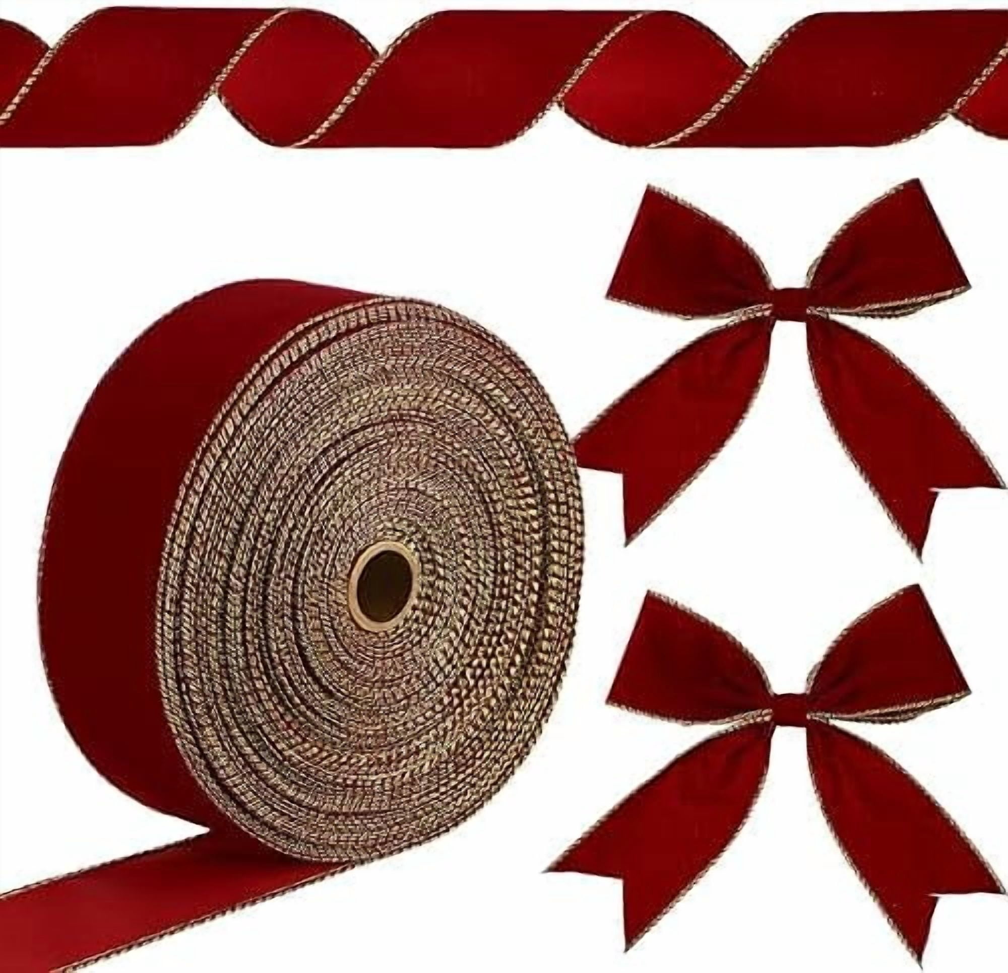 1 Roll 4 Inch, 35 Yard Christmas Velvet Ribbon Vintage Burgundy Wide ...