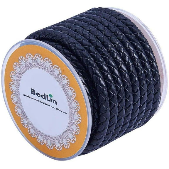 1 Roll 4 Yards Round Bolo Real Leather Cord 5mm Genuine Cowhide Leather Rope DIY Craft String for Necklace Bracelet Jewelry Making Key Chain Pet Chain Black Black