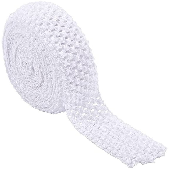 1 Roll 5.5 Yards Wide Elastic Crochet Headband Ribbon 2.2" Crochet Stretch Trim Fabric for Hair Accessories Tube Top White