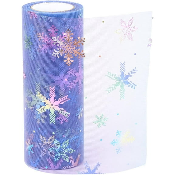 1 Roll 5-7 inch Lilac Christmas Deco Mesh Ribbons Glitter Tulle Snowflake Pattern 10 Yards for Gift Packaging Home Party Wall Decoration Men Women Making DIY