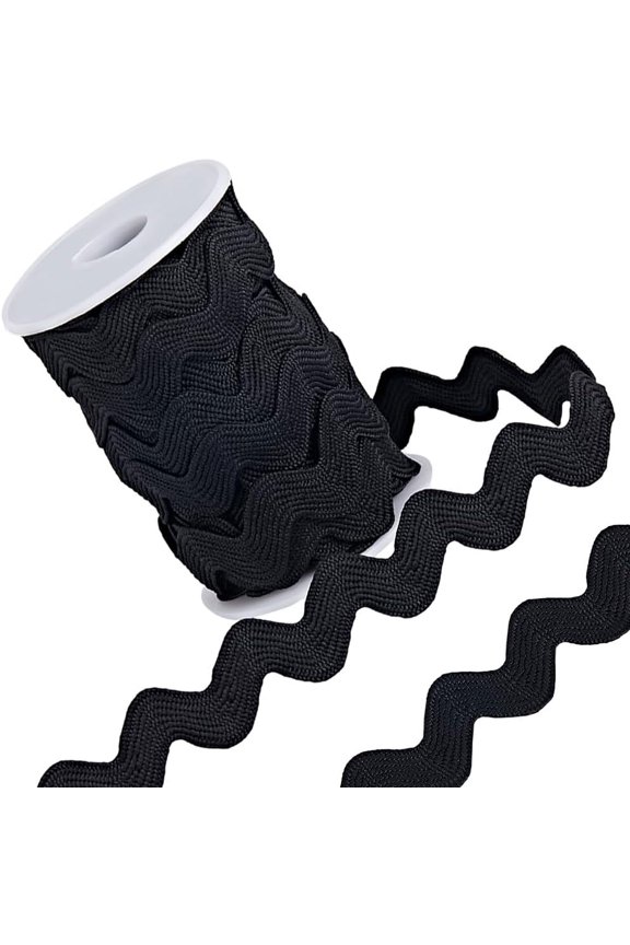 1 Roll 5/8 inch(15mm) RIC Rac Trim Ribbon 10 Yards Black Rick Rack Wave Sewing Bending Fringe Trim Woven Fabric for Sewing Flower Making Wedding Dress Party Lace Ribbon Craft for DIY