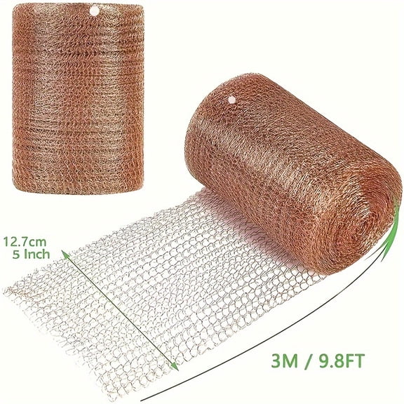 1 Roll 5-Inch x 20-Foot Pure Copper Mesh Roll, 12 Gauge Rustproof Wire Mesh for Garden Snail & Insect Barrier, Easy to Cut for Window Screen Repair and Pest Control