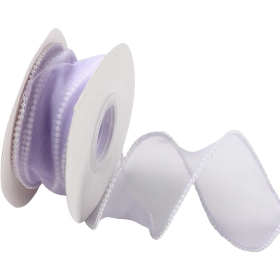 1 Roll 5 Yards 1 1/2 Inch Light Purple Faux Pearl Edge Ribbon Organza Fishtail Smooth Ribbon Sheer Mesh Ribbons Bundle Rolls with Spool for Sewing Making Crafts Gift Wrapping Holiday DIY Supply