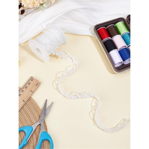 1 Roll 5 Yards 7/8 inch(22mm) Flower Lace Ribbon Vine Lace Trimming with Spools Macrame Ribbon Sewing DIY Decoration for Curtain Sofa Clothes Accessories Latin Wedding Dress Lamp Shade Decoration