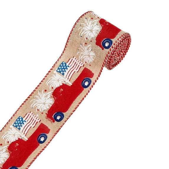 1 Roll 5 Yards Festive Gift Ribbon,2.5In Wide Wired Edge Ribbon Ribbon for Craft,Wreath,Gift Wrapping Independence Day Ribbon Easter Xmas Themed Decor Bouquet Craft Supplies