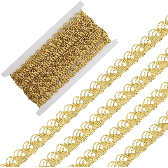 1 Roll 5 Yards Gold Metallic Lace Trim 0.9 Inch Width Wavy Braid Gimp Ribbon Trim Decorated Curve Venice Edge Sewing Craft Lace Garment Accessory
