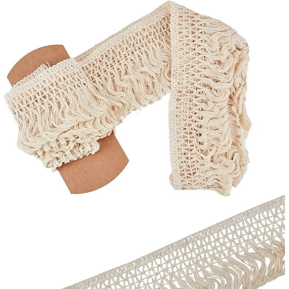 1 Roll 5 Yards X 4" Wide Cotton Tassel Fringe Trim Lace Trim Ribbons for Clothes Curtain Sewing Crafts Accessories Home Decoration Beige diy Antique White
