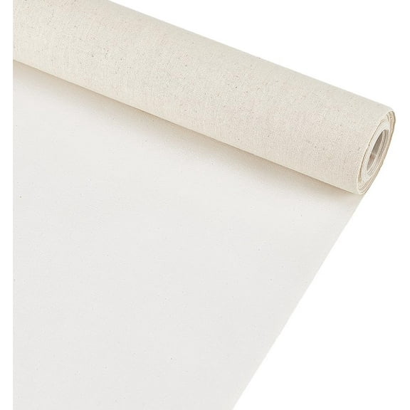 1 Roll 5 Yards x 15 Inches Canvas Roll Linen 27 Oz Four Primed Canvas Roll Artist Canvas for Gesso Art Painting Oil Painting Backdrop Decoration 0.3mm Thick diy Old Lace