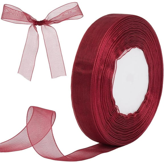 1 Roll 50 Yards x 7/8 Inch Sheer Organza Ribbon FireBrick Gift Wrapping Chiffon Ribbon Christmas Party Decoration Wedding Invitations Wreaths Wrap Mesh Edge Trim for Flower Bouquet Bows Crafts