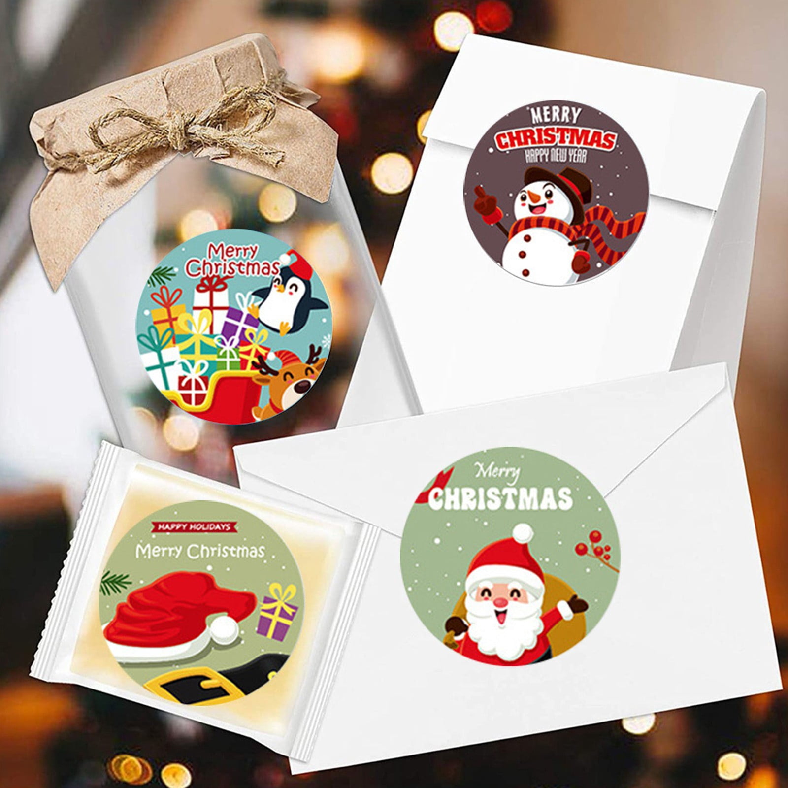 1 Roll 500 PC Seal Sticker Christmas Candy Christmas Tree Santa Letters ...