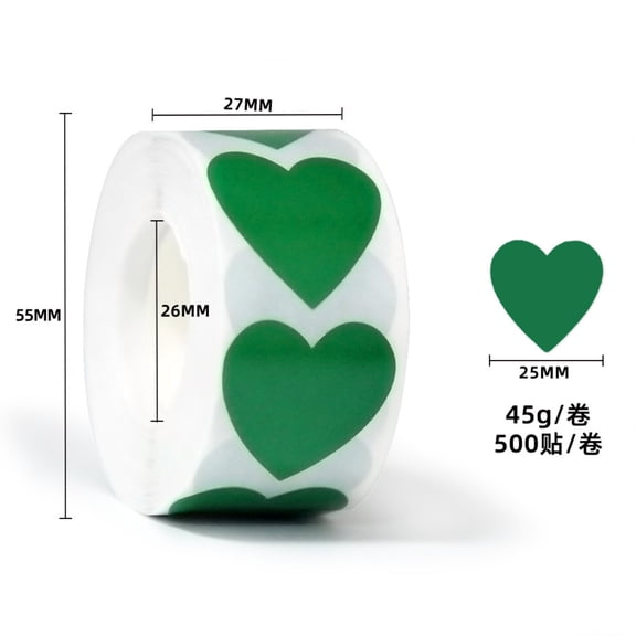1 Roll of 500 Valentine's Day Stickers - Heart Shaped Decorative Tape, Colorful Scrapbook Labels for Cards, Gift Wrapping, Classroom Prizes & Party Favors