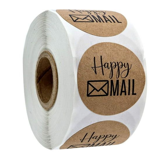 1 Roll of 500PCS Kraft Paper Round Shape Mail Gift Label Sticker Self-adhesive Gift Wrapping Sticker Creative Letters Printed Sealing Sticker for Home Shop Cafe