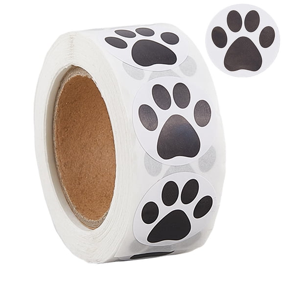 1 Roll 500Pcs Dog Paw Print Decals Black Bear Paw Sticker 1 Inch Small Round Paper Self-Adhesive Animal Pet Puppy Cat Decor Labels diy