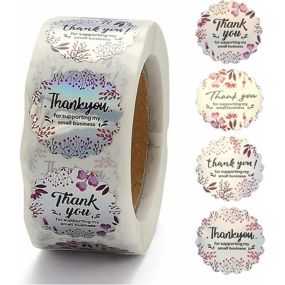 1 Roll 500Pcs Rainbow 1 Inch Thank You Sticker Round Stickers Roll with 4 Patterns Word Adhesive Sticker for Valentine's Day Birthday Thanksgiving Day 25mm 500pcs/roll