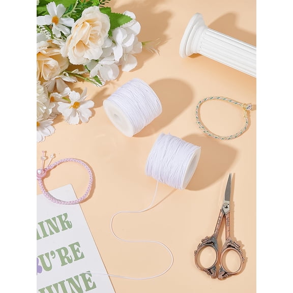 1 Roll 50M 0.8mm Nylon Thread Nylon String Chinese Knotting Cord with Plastic Empty Spools for Bracelets Beading Necklaces Macrame Craft Keychains Lanyards Wind Chime Jewelry Making White DIY