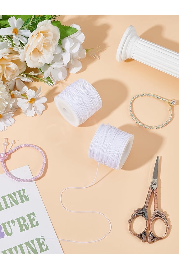 1 Roll 50M 0.8mm Nylon Thread Nylon String Chinese Knotting Cord with Plastic Empty Spools for Bracelets Beading Necklaces Macrame Craft Keychains Lanyards Wind Chime Jewelry Making for DIY White