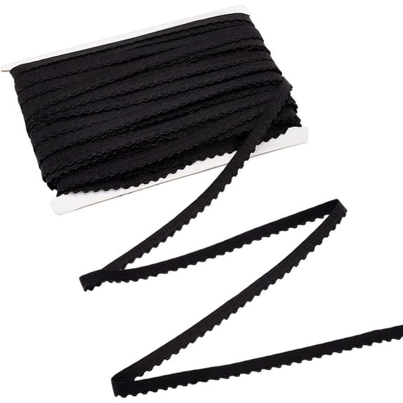 1 Roll 54.6Yards Black Plush Bra Strap Elastic Band 3/8inch Elastics Polyester Spandex Bands Shoulder Tape Single Wavy Edged Band