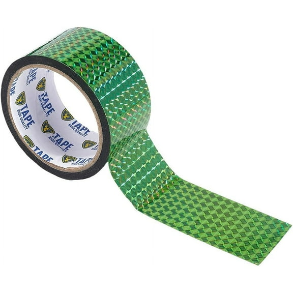 1 Roll 55 Yards Green Reflective Tape Bulk Plastic Self Adhesive Prism Waterproof Glitter Masking Decors Holographic Tapes for DIY Art Crafts Projects Keep Birds Away Home Holiday Packing