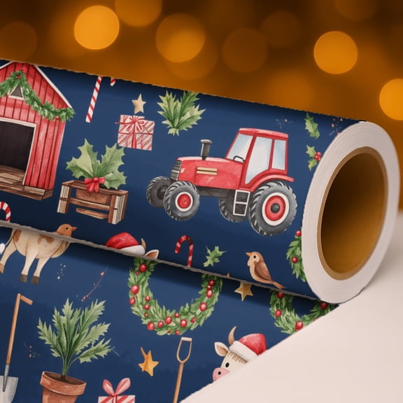 1 Roll 58"x23" Christmas Farm Animals Wrapping Paper - Festive Barn Tractor Print, Durable PP Material for Birthday & Holiday Party Celebrations