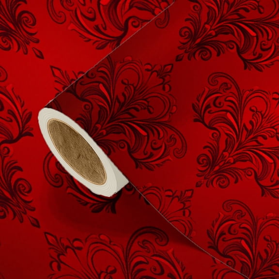 1 Roll 58"x23" Red Damask Pattern Wrapping Paper - Ideal for Birthday/Holiday Parties, Christmas/Halloween/Thanksgiving & Fall/Winter Decor