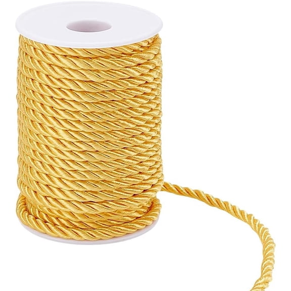 1 Roll 59 Feet 5mm Yellow Twine Cord Rope 3 Cords Thread Decorative Twisted Satin Polyester String Thread