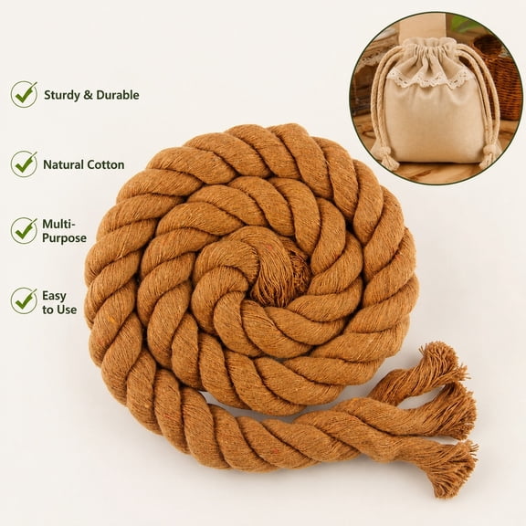 1 Roll 65.6ft Brown Cotton Rope 0.8in 3-Strand Braided Cord for Crafts