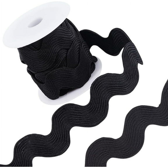 1 Roll 7/8 inch(23mm) RIC Rac Trim Ribbon 5 Yards Black Rick Rack Wave Sewing Bending Fringe Trim Woven Fabric for Sewing Flower Making Wedding Dress Party Lace Ribbon Craft