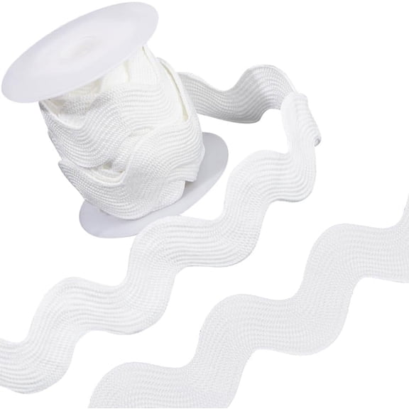 1 Roll 7/8 inch(23mm) White RIC Rac Trim Ribbon 5 Yards Rick Rack Wave Sewing Bending Fringe Trim Woven Fabric for Sewing Flower Making Wedding Dress Party Lace Ribbon Craft