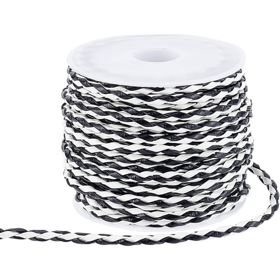 1 Roll 7 Yards Imitation Leather Cords Round Black & White with 1Pc Plastic Spools Black 3mm