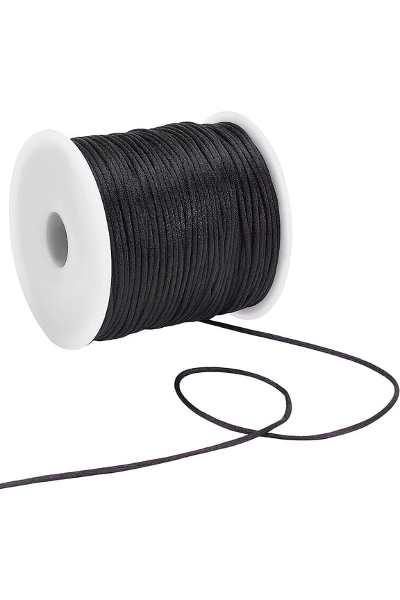 1 Roll 70m Satin Rattail Cord 1mm Silk Trim Cord Beading String Nylon Thread for Bracelets Chinese Knotting Sewing Necklace Lanyard Macrame Keychain Kumihimo Craft 76.55 Yards Black for DIY