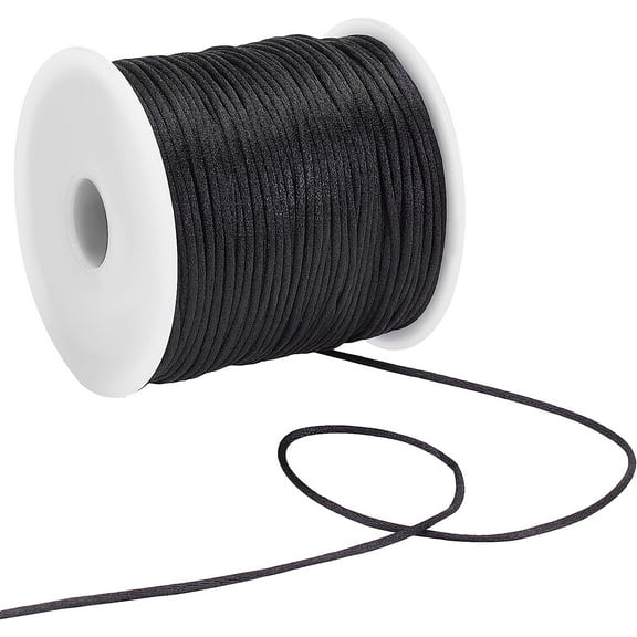 1 Roll 70m Satin Rattail Cord 1mm Silk Trim Cord Beading String Nylon Thread for Bracelets Chinese Knotting Sewing Necklace Lanyard Macrame Keychain Kumihimo Craft 76.55 Yards Black for DIY