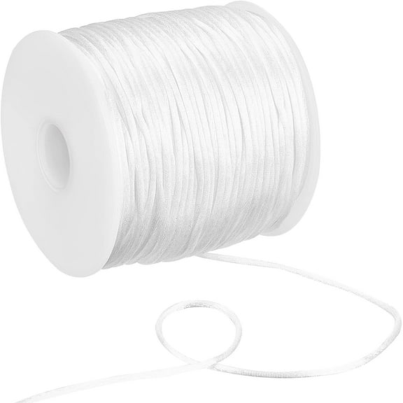1 Roll 76.55 Yards 1mm Satin Rattail Nylon Cord Silk Trim Chinese Knotting Cord Beading String for Jewelry Making Nylon Thread Bracelets Necklace Lanyard Macrame Keychain White for DIY