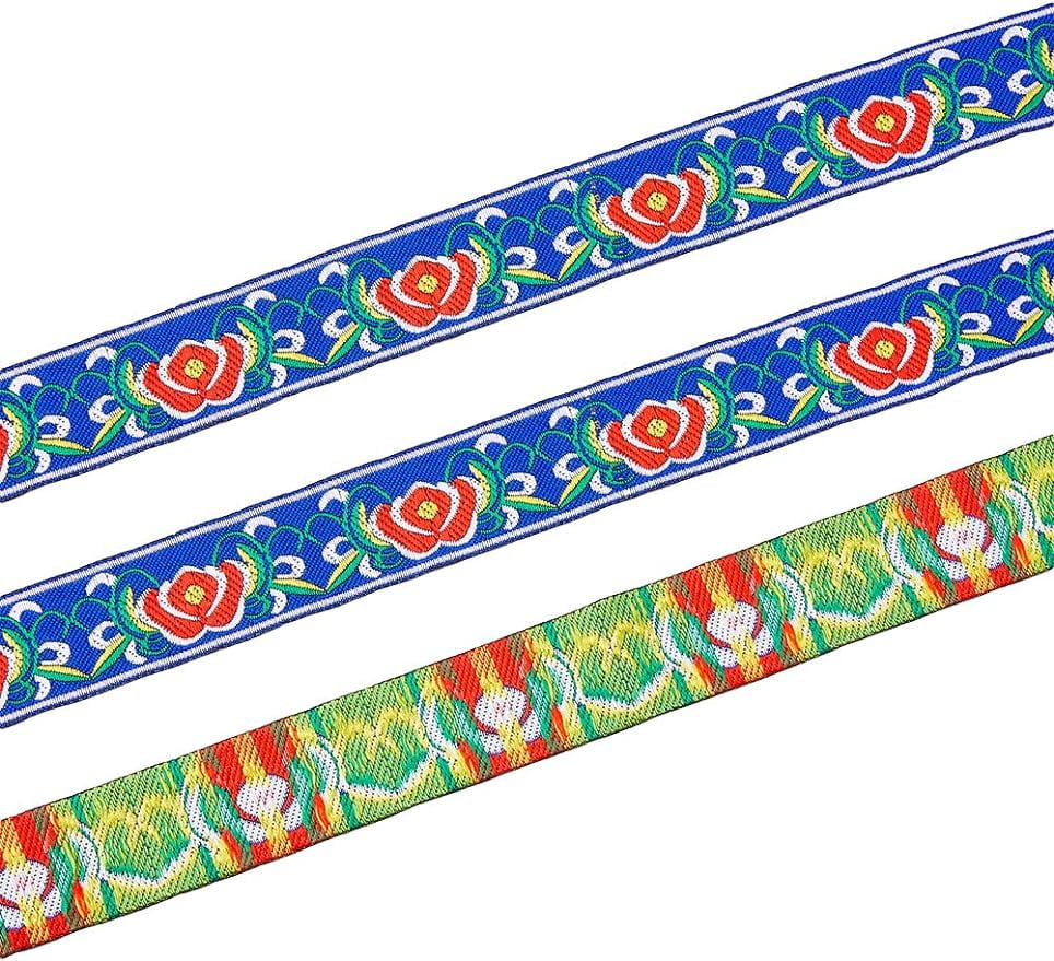 1 Roll 7m Ethnic Style Polyester Ribbon 33mm Vintage Jacquard Ribbon Blue Sewing Jacquard Trim