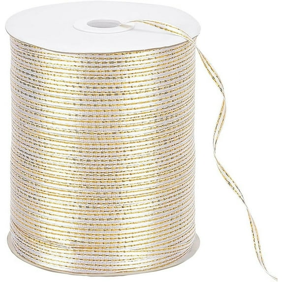 1 Roll 870 Yards White Ribbon with Gold Edge 1/8 inch(3mm) Glitter Continuous Polyester Ribbon for Gift Wrapping DIY Crafts Wedding Decoration