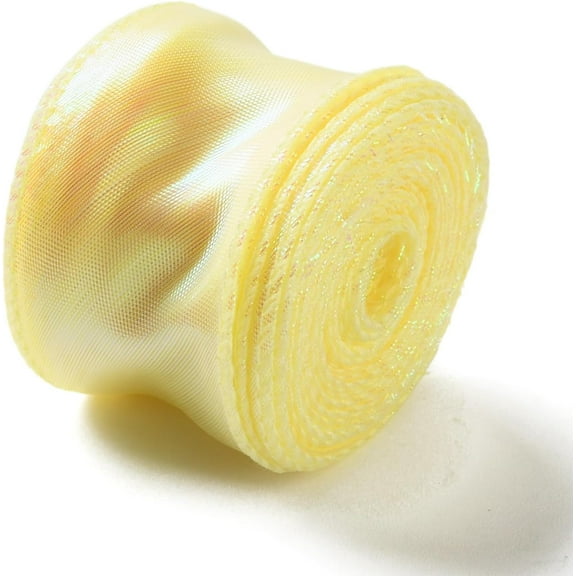 1 Roll 9.84 Yards Fishtail Yarn Iridescent Ribbon Fishtail Yarn Ribbon Ornament Yellow Ribbon for Gift Wrapping Crafts Flower Bouquet Hair Bows Wedding Birthday Decorations 1-5/8 inch(40mm Yellow DIY