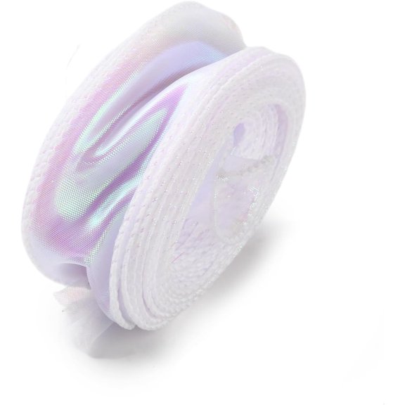 1 Roll 9.84 Yards Fishtail Yarn Iridescent Ribbon White Ribbon Accessory Iridescent DIY Making Materia for Gift Wrapping Shower Wedding Bridal Bouquets Holiday Decor 1-5/8 inch(40mm) for DIY