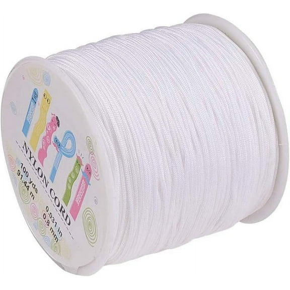 1 Roll About 98 Yards Nylon Craft Thread Cord 0.8mm Satin Trim Cord Chinese Knotting Beading Cord for DIY Jewellery Making Macrame Kumihimo Shamballa Friendship Bracelets - White White