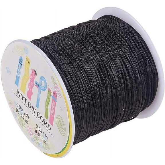 1 Roll About 98 Yards Nylon Craft Thread Cord 0.8mm Satin Trim Cord Chinese Knotting Beading Cord for DIY Jewellery Making Macrame Kumihimo Shamballa Friendship Bracelets - Black