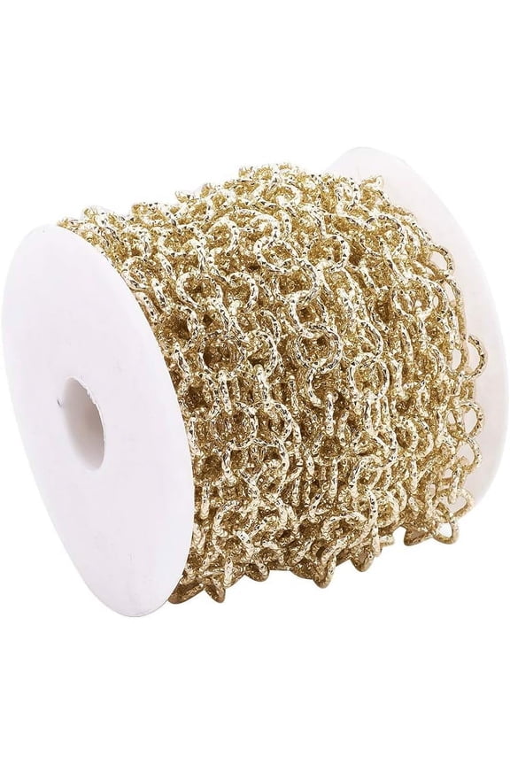 1 Roll Aluminium Chains Belcher Chain Textured with Spool Unwelded Light Gold 11.5x2mm 32.8 Feet(10m)/roll