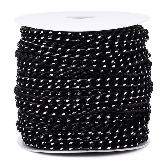 1 Roll Aluminium Curb Chains Unwelded with Spool Electrophoresis Black 10x7x2mm 65.62 Feet(20m)/Roll DIY
