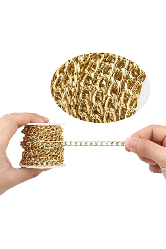 1 Roll Aluminium Twisted Curb Chains Unwelded with Spool Golden 10x6.5x1.8mm about 16.4 Feet(5m)/roll