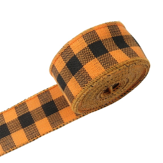 1 Roll Christmas Buffalo Plaid Wired Edge Ribbon, 2.4"×20Ft Christmas Tree Burlap Fabric Craft Wrapping Ribbon with Checkered Edge, for DIY Wreath Xmas Tree Floral Craft Decor,Yellow Black Plaid