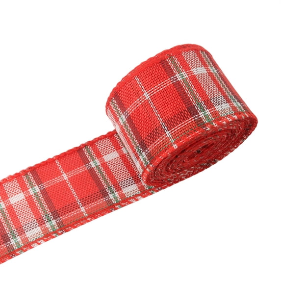 1 Roll Christmas Buffalo Plaid Wired Edge Ribbon, 2.4"×20Ft Christmas Tree Burlap Fabric Craft Wrapping Ribbon with Checkered Edge, for DIY Wreath Xmas Tree Floral Craft Decor,Red White Burlap