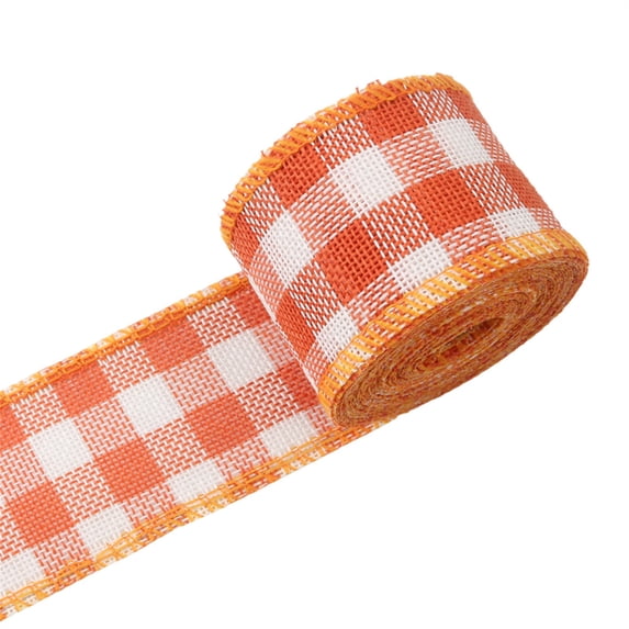 1 Roll Christmas Buffalo Plaid Wired Edge Ribbon, 2.4"×20Ft Christmas Tree Burlap Fabric Craft Wrapping Ribbon with Checkered Edge, for DIY Wreath Xmas Tree Floral Craft Decor,Orange White Plaid