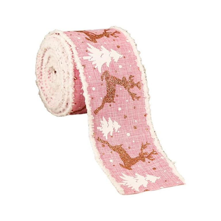 1 Roll Christmas Pink Ribbons Wired Edge Wrapping Ribbons Thin Reindeer  Christmas Tree Burlap Ribbon Tartan Ribbon for Christmas Tree Decor DIY  Craft