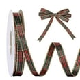 thumbnail image 1 of 1 Roll Christmas Ribbon, 0.39in x 25 Yard Red Green Gold Plaid Checkered Ribbon Tartan Gold Thread Woven Edge Gingham Ribbon for Crafts, Gift Wrapping, Wreath, Christmas Tree and Home Decoration, 1 of 6