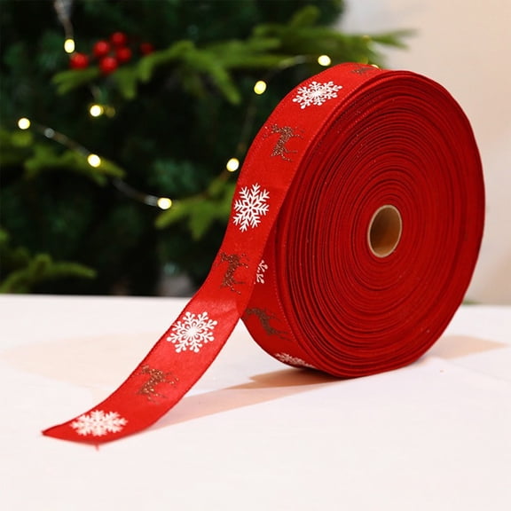 1 Roll Christmas Ribbon for Crafting, Xmas Wired Edge Ribbon Snowflake Reindeer Burlap Ribbon Bow Winter Holiday Wired Ribbon for Gift Wrapping Christmas Sewing DIY Crafts Supplies, 78.74 Inch